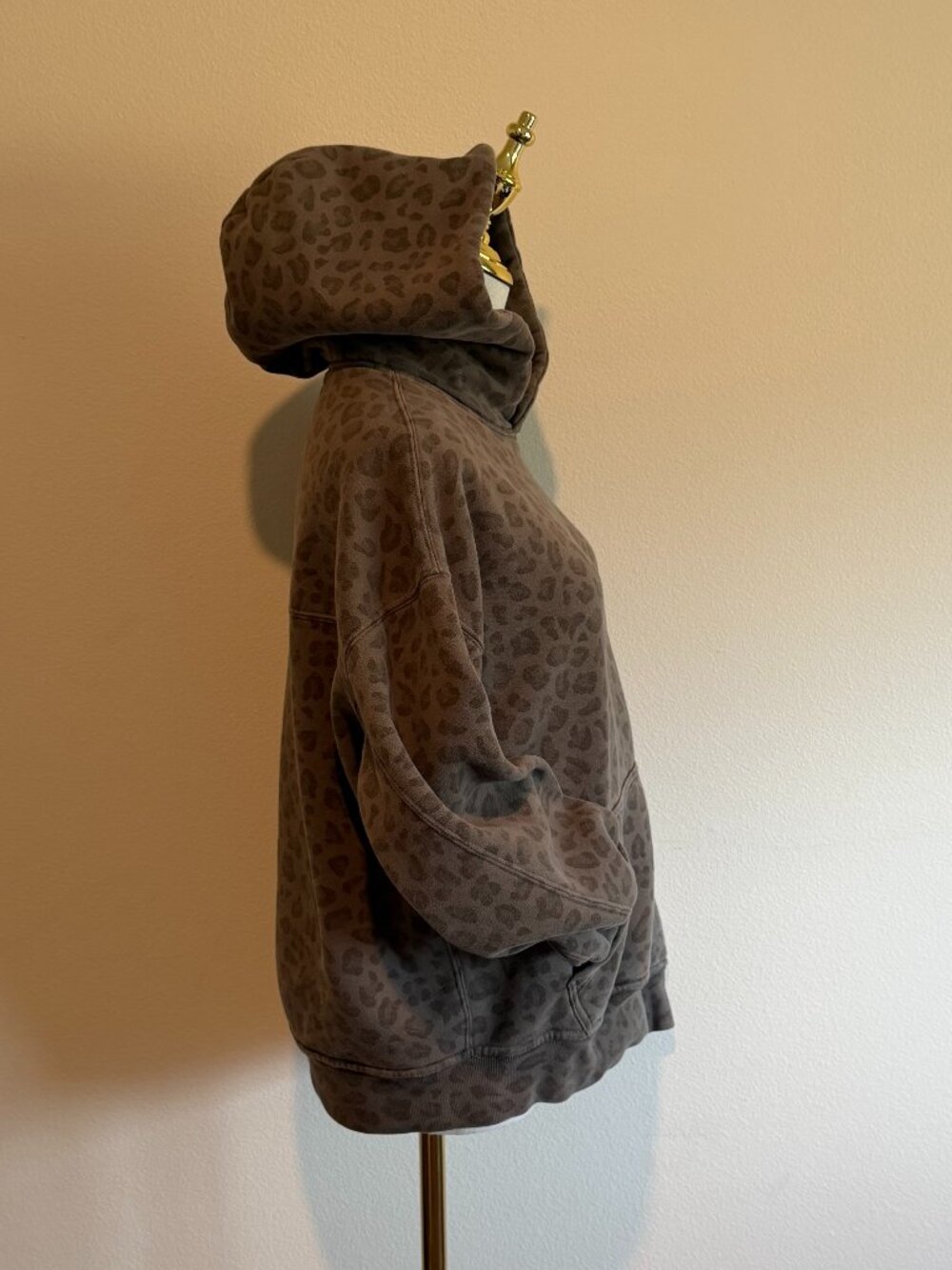 Abercrombie & Fitch Leopard Print Hoodie XS Oversized Popover Brown EUC - Picture 4 of 11